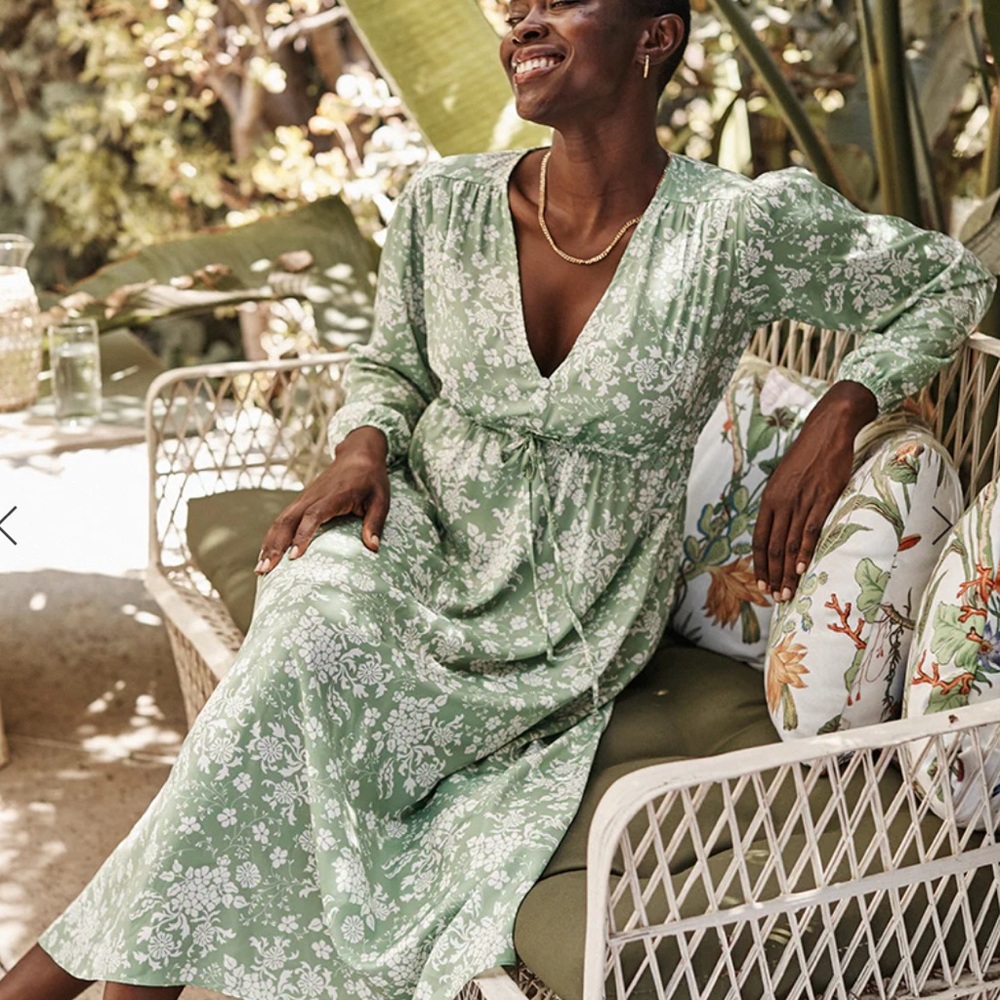 Summersalt Cinched Waist Caftan Dress - Vintage Floral in Ivy NWT - Picture 4 of 7